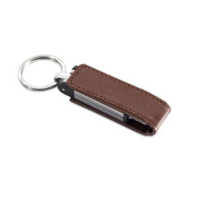 Articulated Metal USB Stick with Keyring and Leather Cover with Customized Logo